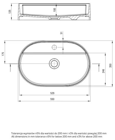 Deante CQS_5U6B SILIA 35x55 cm gránit mosdó, asztalra, lyukkal, bézs