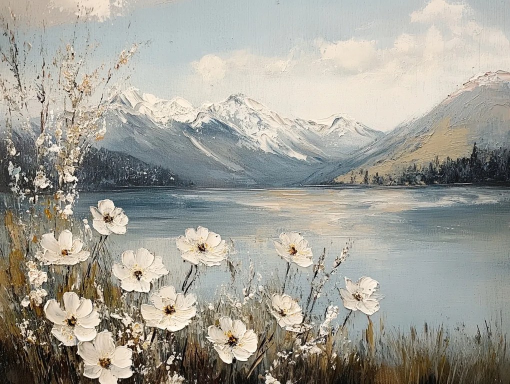 Vászonkép Canvas Tájkép Hegyek Tátra Tó Völgy Virágok 100x75