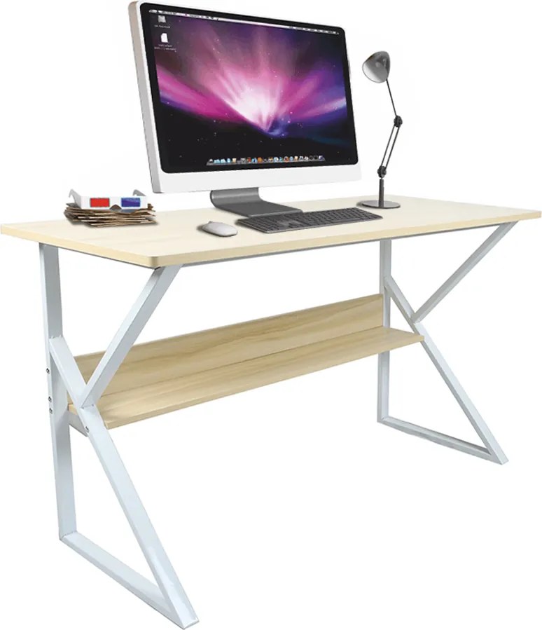 Polcos íróasztal, természetes tölgyfa/fehér, TARCAL 100