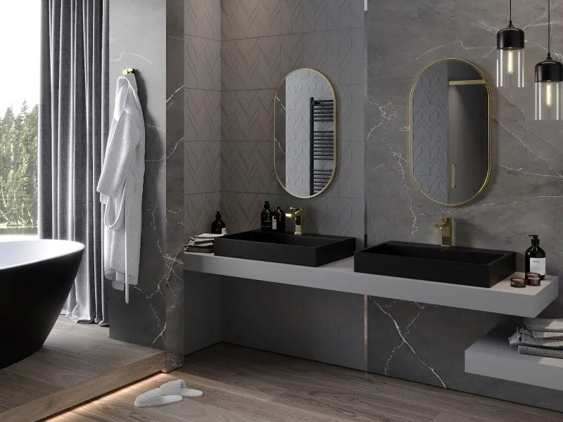 Mexen Loft ovális fürdőszobai tükör 80 x 45 cm, arany keret - 9851-080-045-000-50