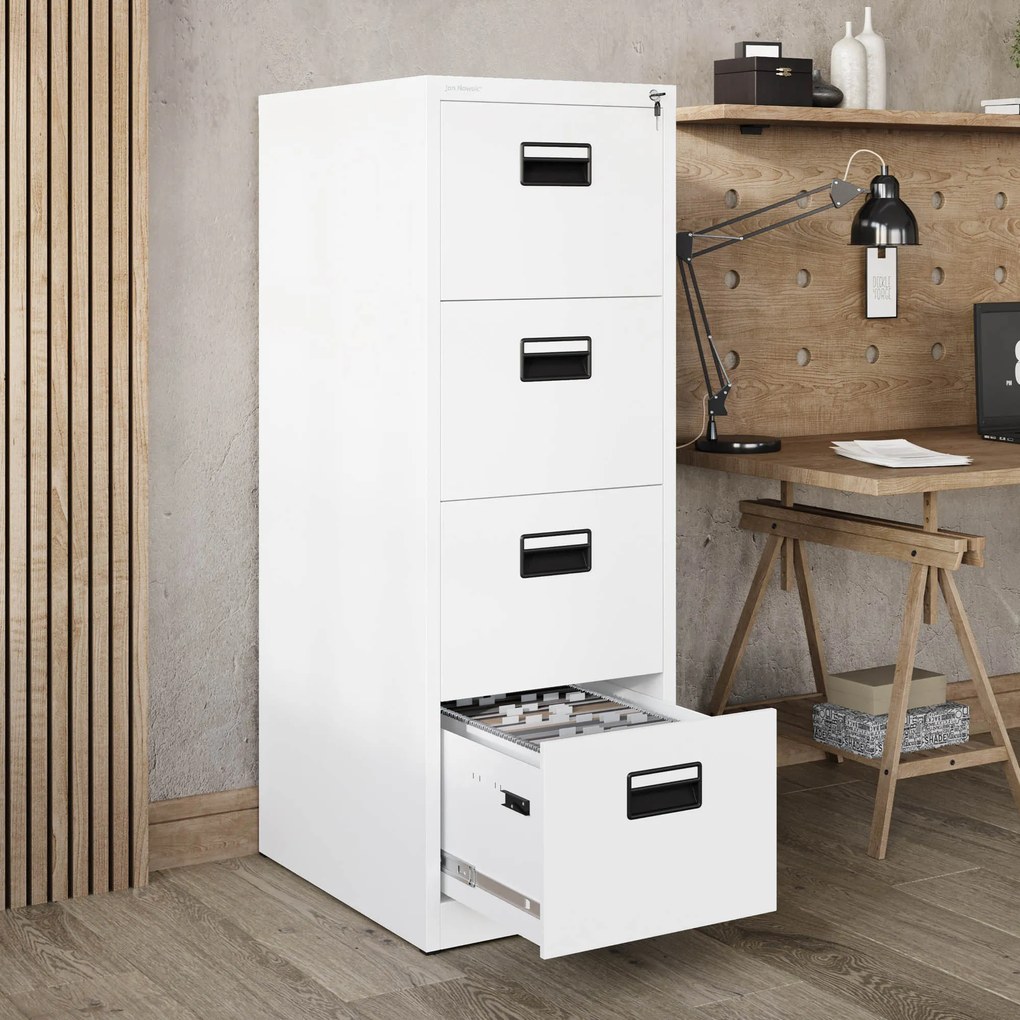 Fém irattartó szekrény, 4 fiókos SARA V4, 460 x 1320 x 620 mm, fehér