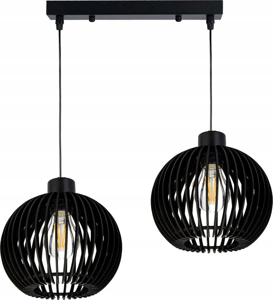 Függő mennyezeti lámpa Fekete túlnyúlás Loft 2x E27 Fa Fekete