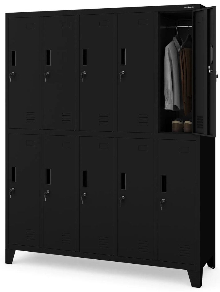 Fém BHP öltözőszekrény 10 ajtóval BARTEK 1360 x 1720 x 450 mm, fekete