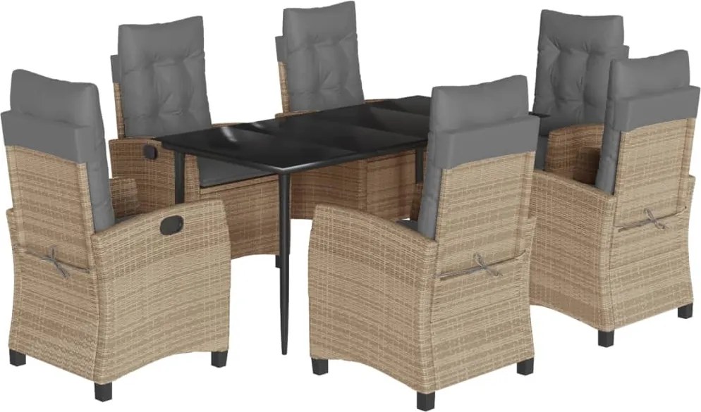 vidaXL 7 részes vegyes bézs polyrattan kerti étkezőgarnitúra párnákkal