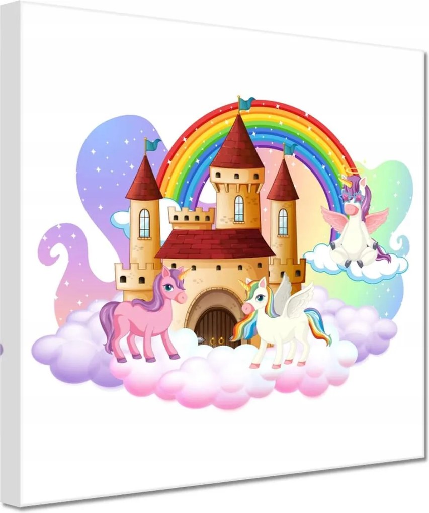 Vászonkép 20x20 Mesebeli kastély és unikornisok