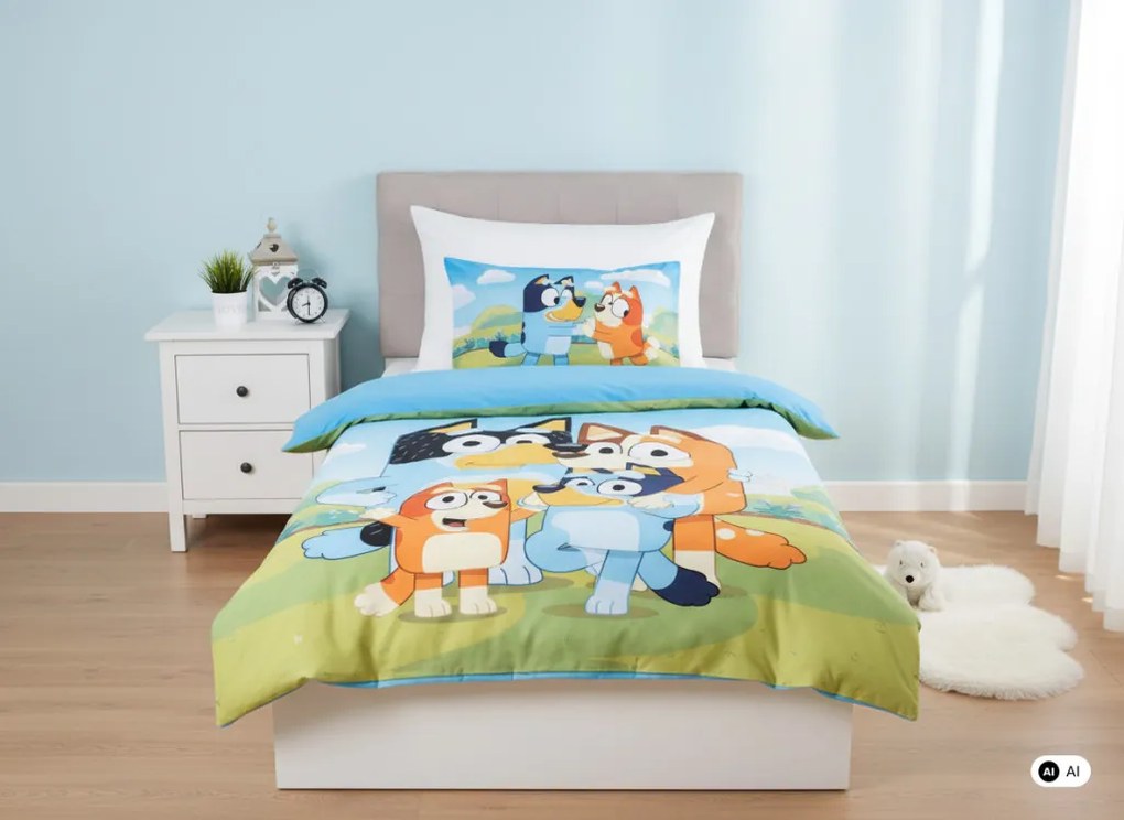Bluey Happy Family gyerek, ovis ágyneműhuzat 100×135cm, 40×60 cm