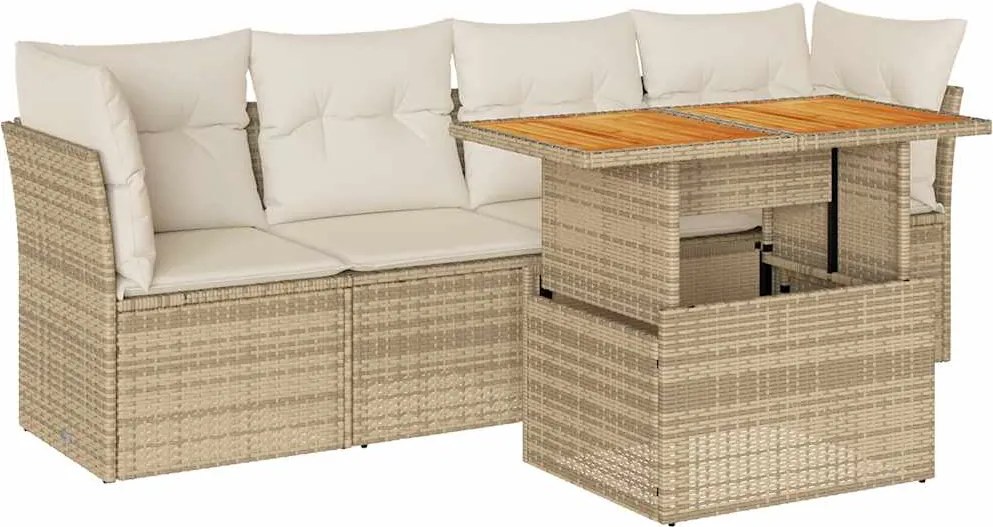 vidaXL 5 részes bézs polyrattan kerti ülőgarnitúra párnákkal