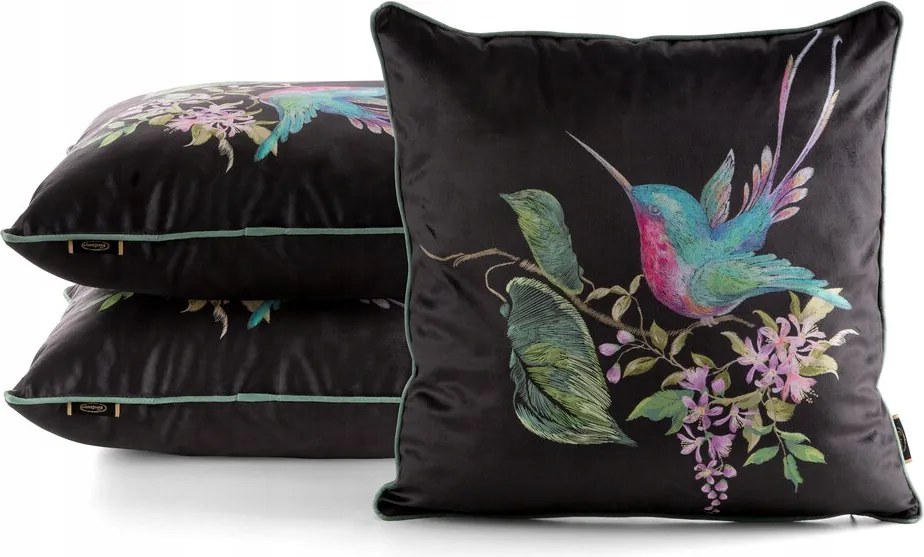 Dekoratív párnahuzat Velvet 45x45 Eurofirany fekete zöld kolibri