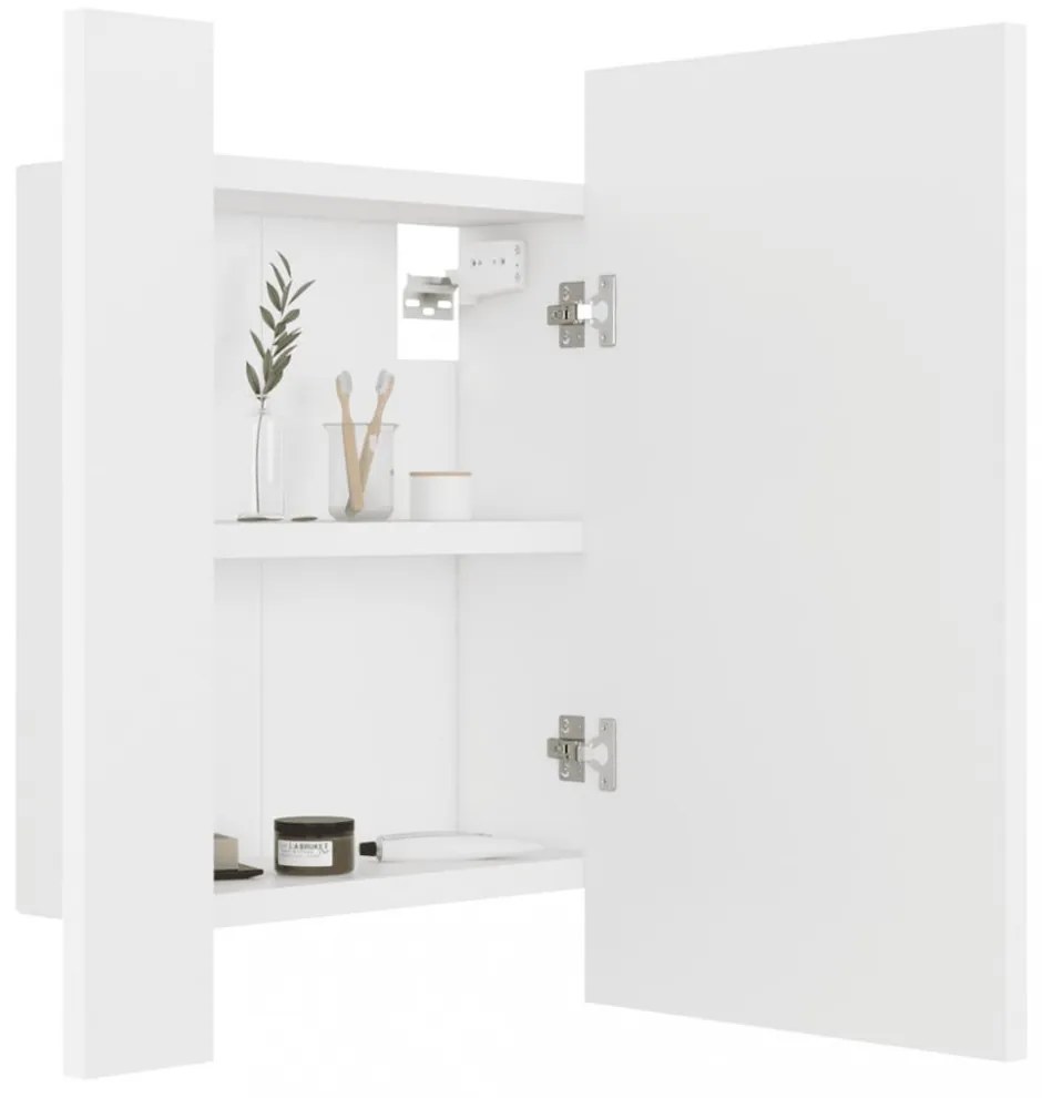 fehér akril LED-es fürdőszobaszekrény tükörrel 40 x 12 x 45 cm