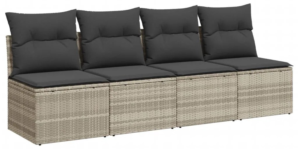 4 személyes világosszürke polyrattan kerti kanapé párnával