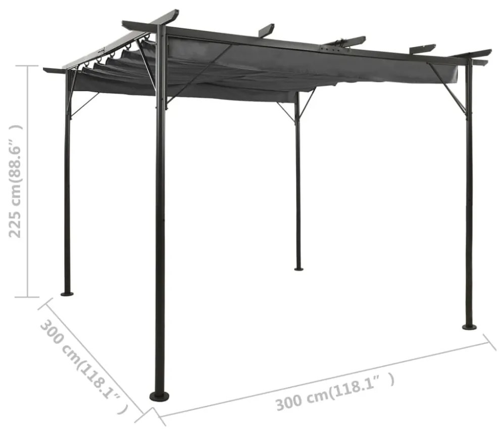 antracitszürke acél pavilon behúzható tetővel 3 x 3 m 180 g/m²