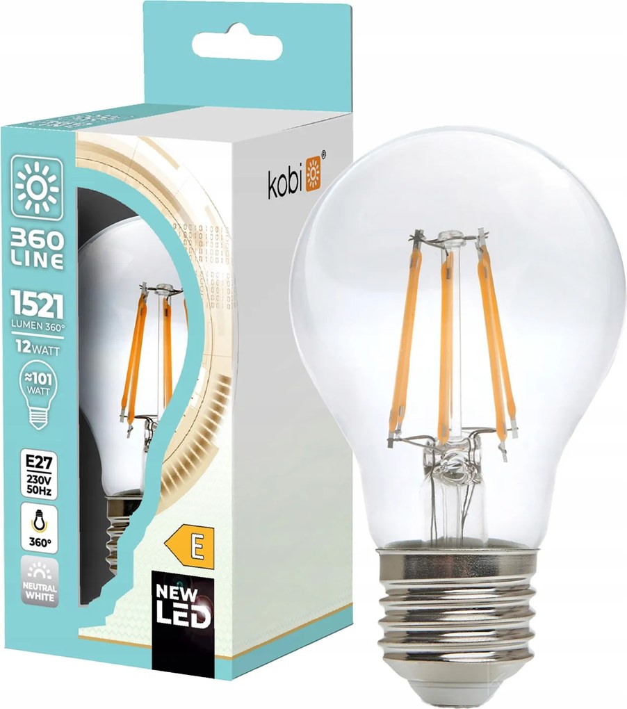 Led izzó E27 Golyó 12W 1521lm 4000K Semleges 360° Filament Line