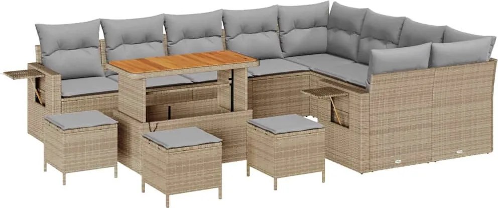 vidaXL Kerti Kanapé Szett 13 pcs Bézs polirattan