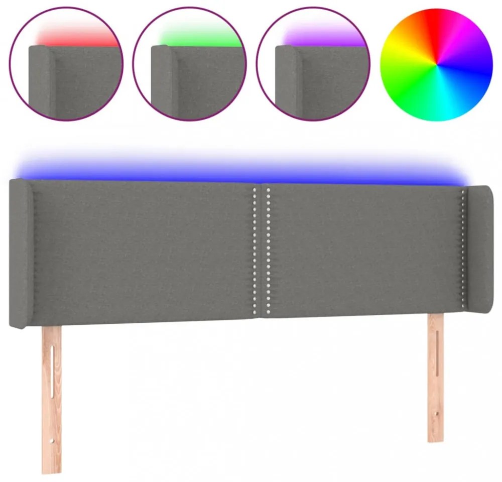 sötétszürke szövet LED-es fejtámla 147 x 16 x 78/88 cm