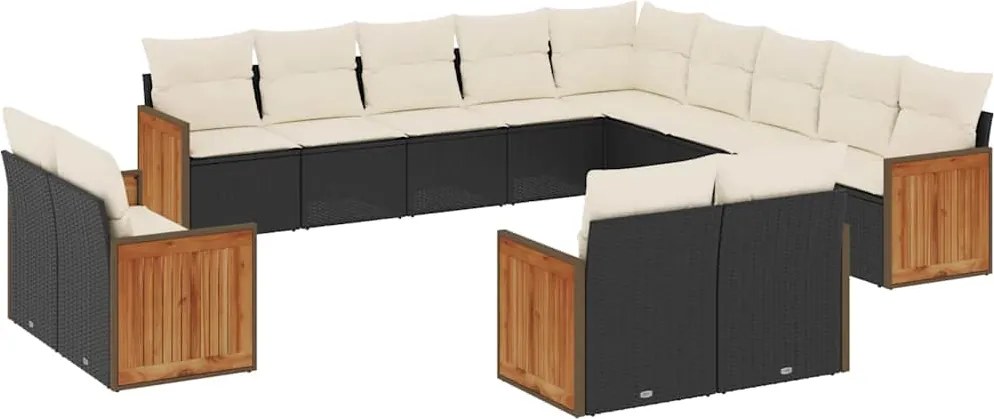 vidaXL 13 részes fekete polyrattan kerti ülőgarnitúra párnákkal