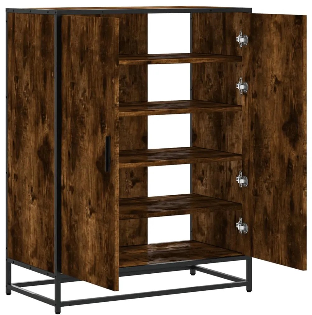 vidaXL füstös tölgy színű szerelt fa és fém cipőszekrény 75x38x97,5 cm