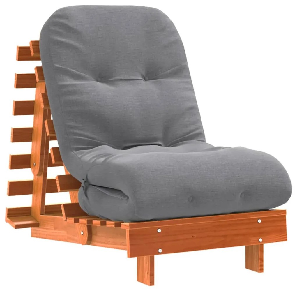 viaszbarna tömör fenyőfa futon kanapéágy matraccal 60x206x11 cm
