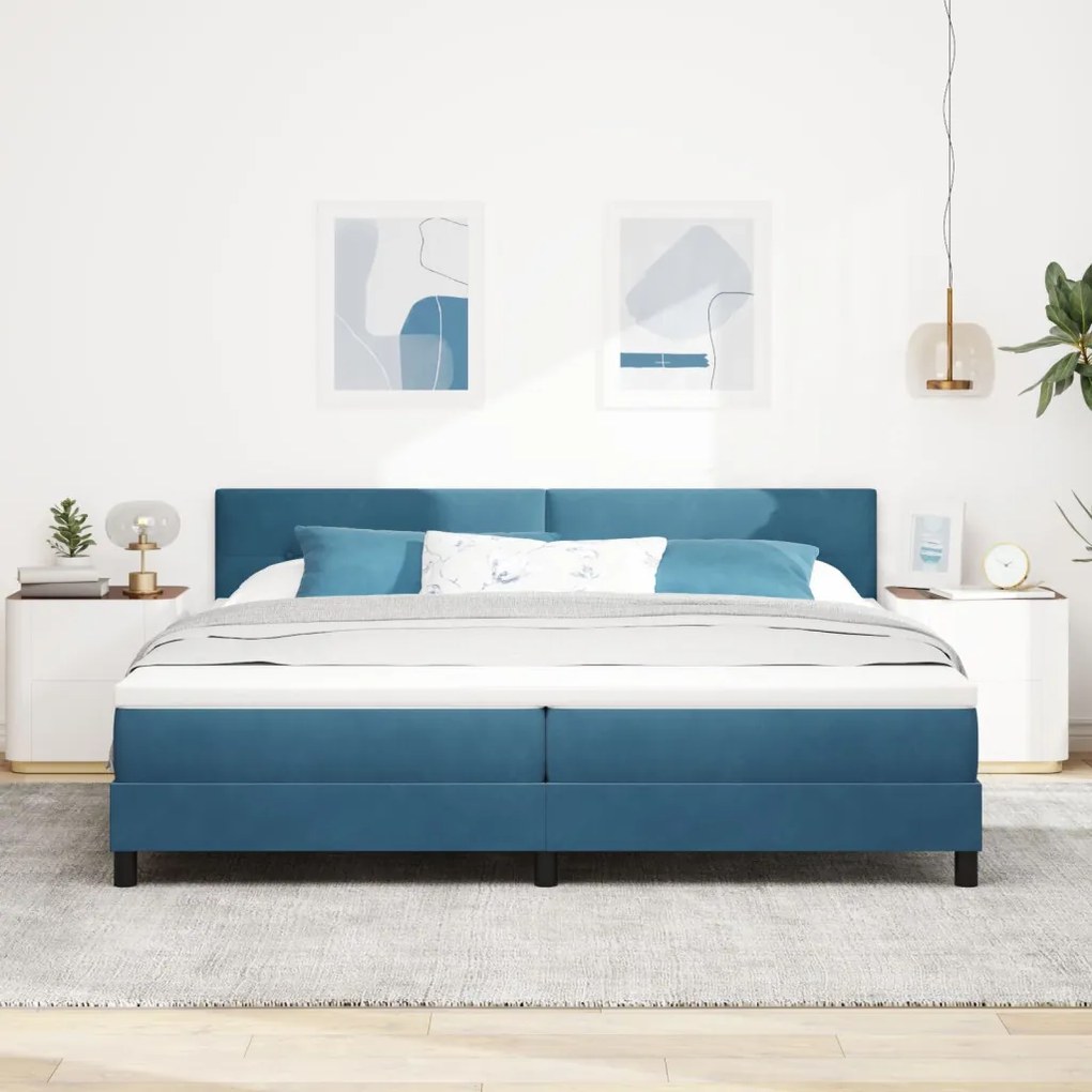Boxspring Ágy Mattal Sötétkék 200x200 cm Bársony