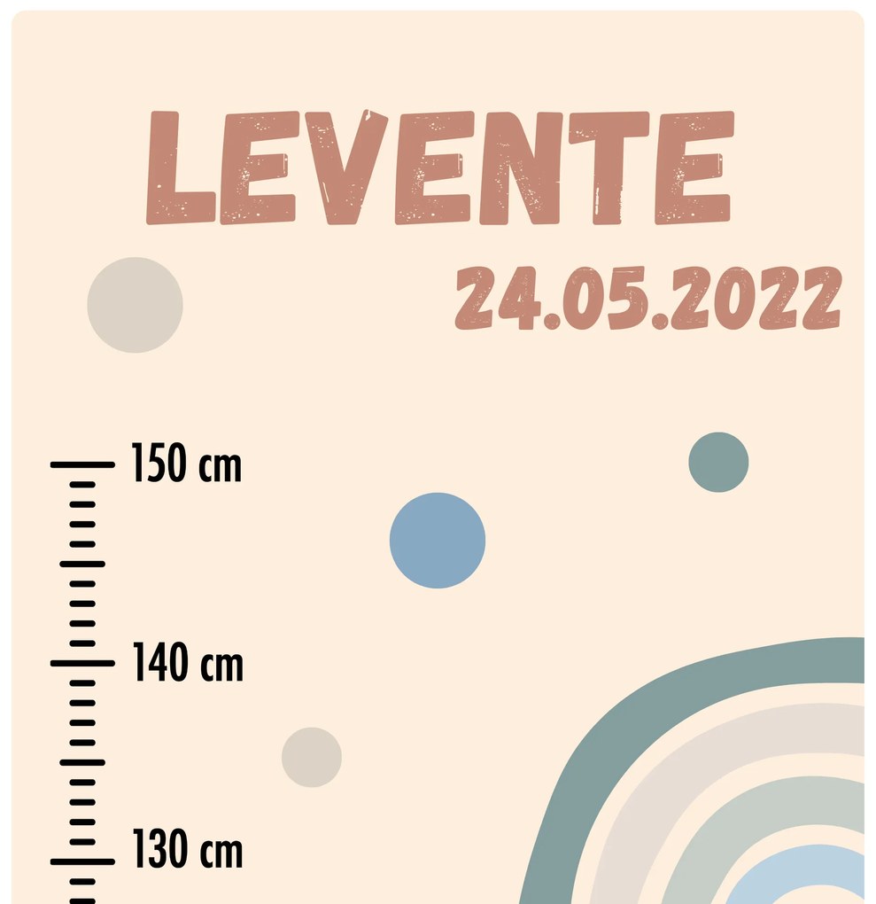 PIPPER. Textil falmatrica "Gyermek magasságmérő névvel - Szivárvány 2"
