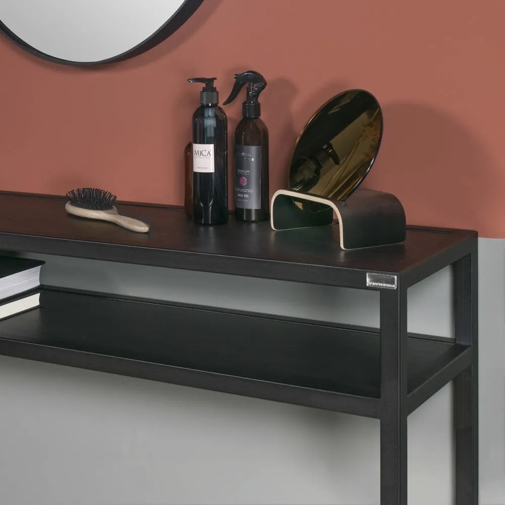 Fekete konzolasztal tölgyfa asztallappal 30x120 cm Daniël – Spinder Design