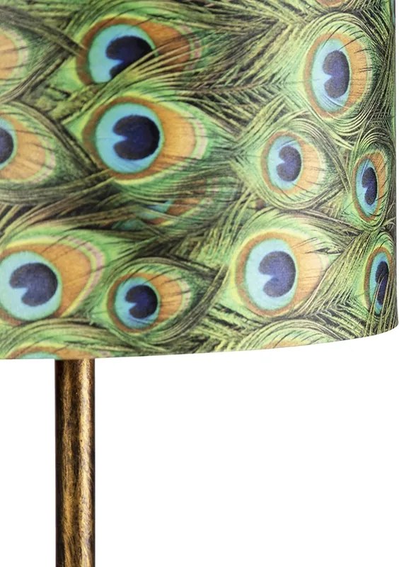 Vintage állólámpa arany páva árnyékolóval 40 cm - Simplo