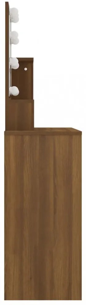 barna tölgyszínű LED-es fésülködőasztal 86,5 x 35 x 136 cm