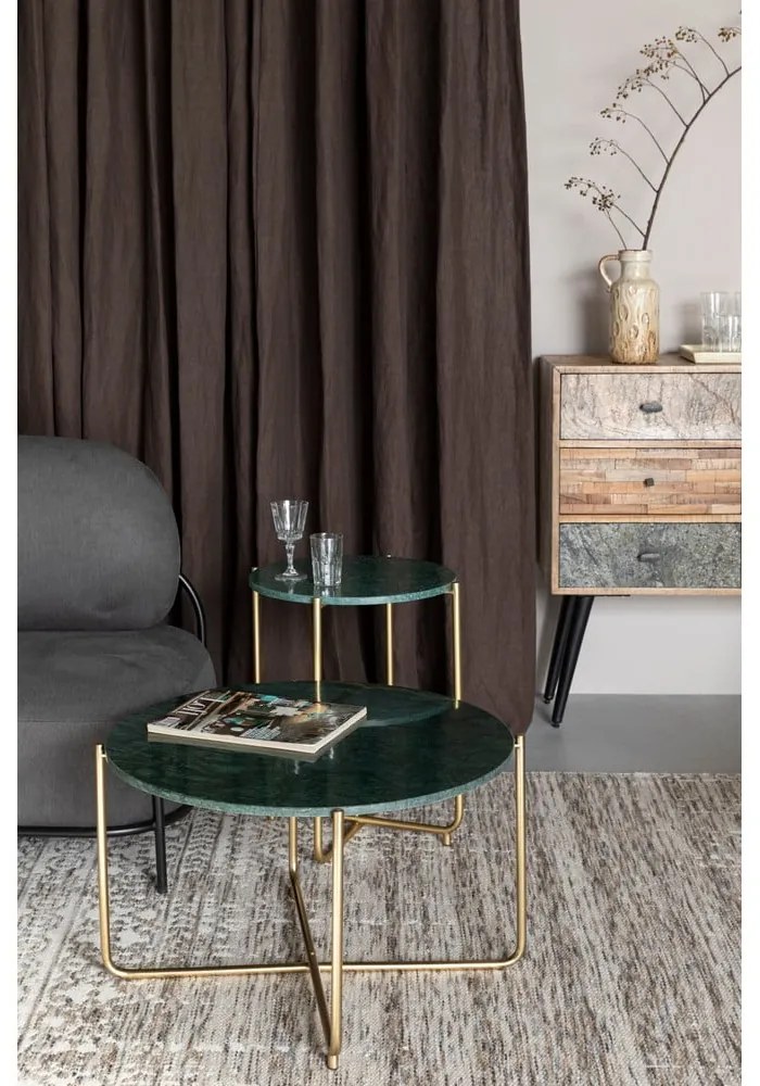 Zöld-aranyszínű kerek dohányzóasztal márvány asztallappal ø 70 cm Timpa – White Label