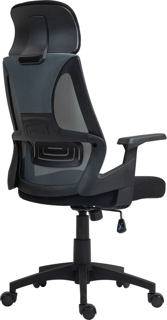 HOMCOM Ergonomikus Billenthető Irodai Szék Ágyéki Támasszal, Forgatható Asztali Szék Fejtámasszal és Állítható Magassággal Tanulmányhoz, Légáteresztő