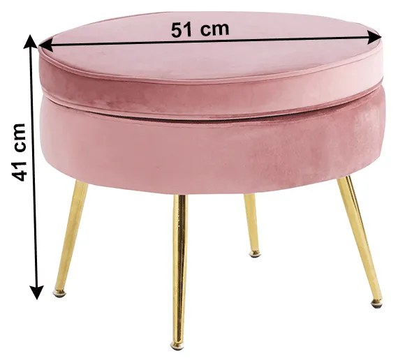 Luxus zsámoly/puff, rózsaszín Velvet szövet/króm arany, Art-deco, NOBLIN TYP 1