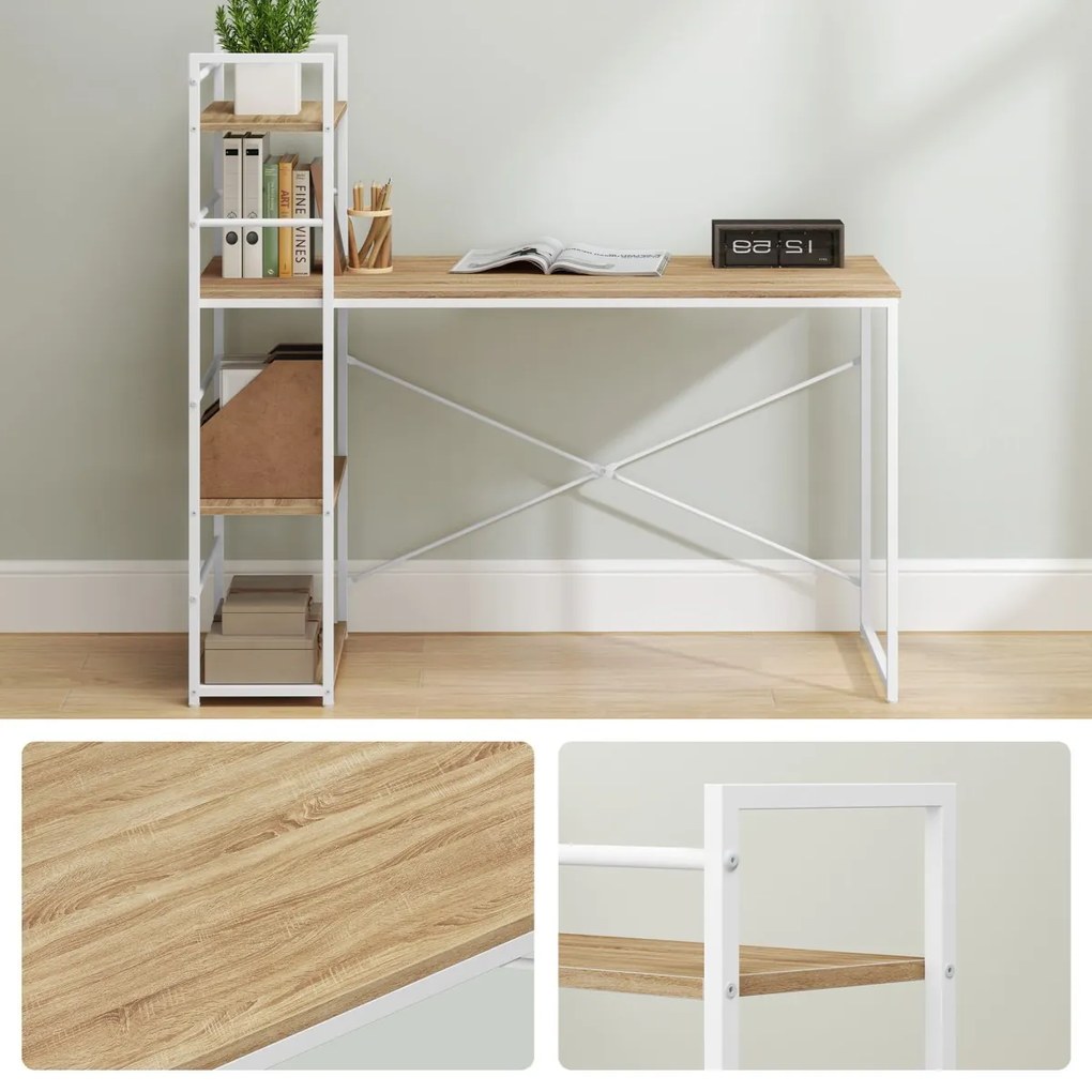 Íróasztal MAX 4.0 SONOMA polccal és fehér lábakkal 120x44 cm