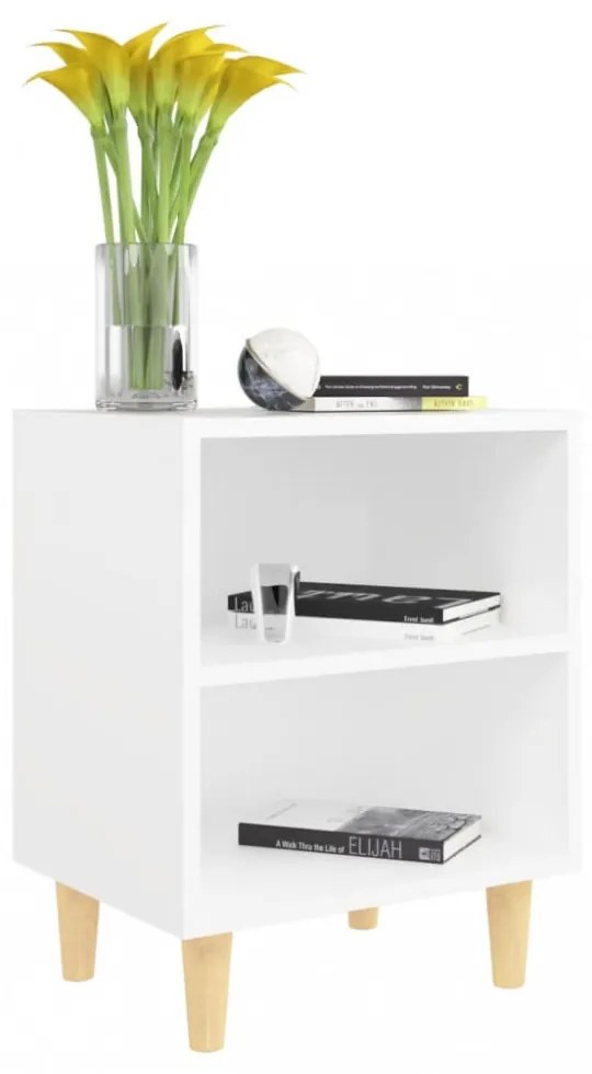 vidaXL 2 db fehér éjjeliszekrény tömör fa lábakkal 40 x 30 x 50 cm