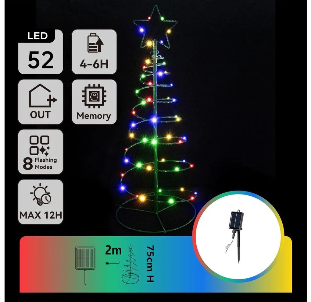 Aigostar - LED napelemes karácsonyi dekoráció LED/0,26W/3,7V 75cm IP65 színes