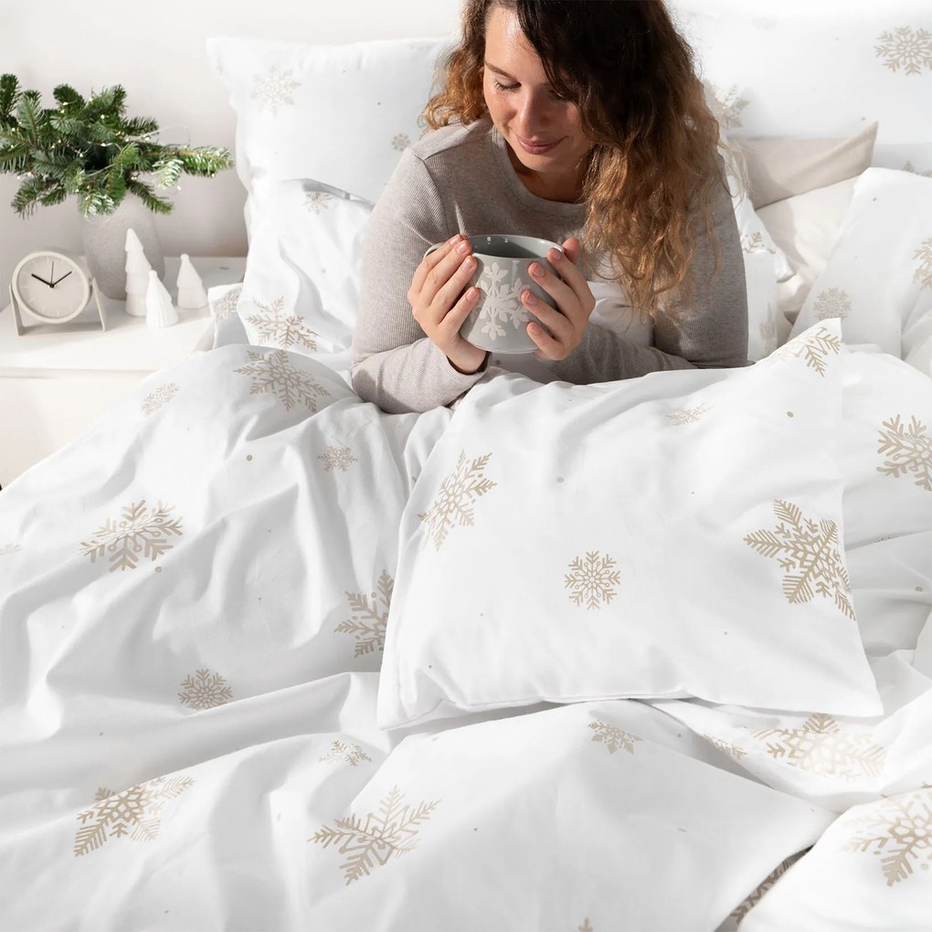 Goldea pamut ágyneműhuzat - hópelyhek fehéren 140 x 200 és 70 x 90 cm