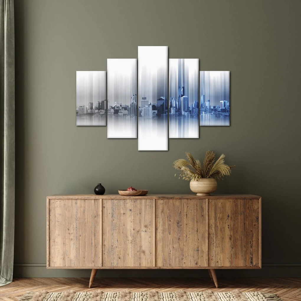 Kép - Panoráma a városra, kék-szürke (150x105 cm)