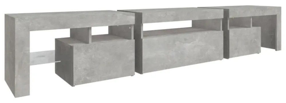 betonszürke TV-szekrény LED lámpákkal 215x36,5x40 cm