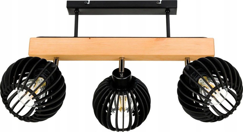 Lámpa fa mennyezeti gerenda Csillár Plafon Loft Fekete 3x E27 Lámpabúra