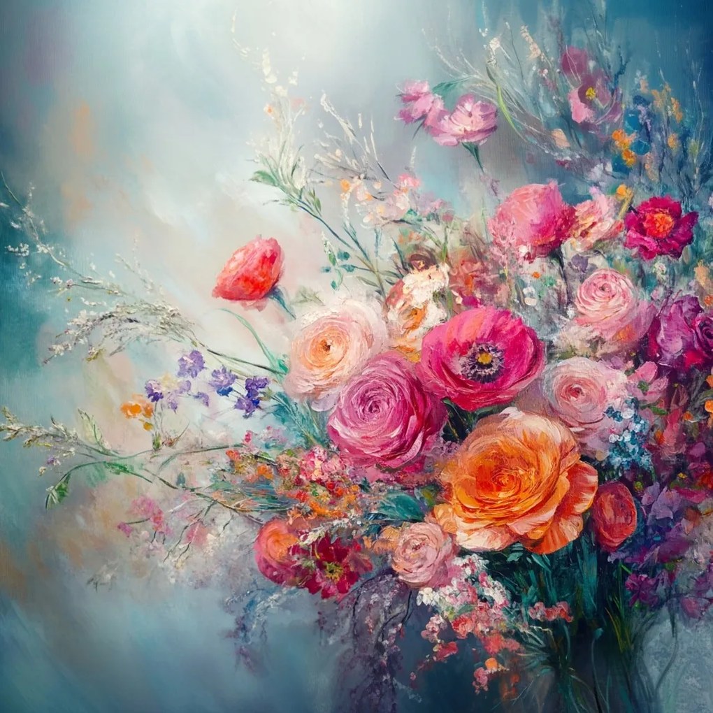 Vászonkép Canvas Dekoráció Természet Mezei Virágok Csokor Rózsa 80x80