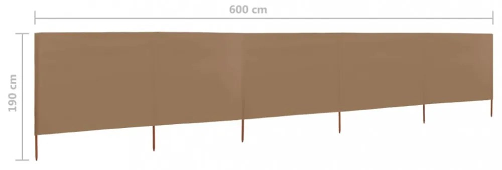 tópszínű 5-paneles szövet szélfogó 600 x 160 cm