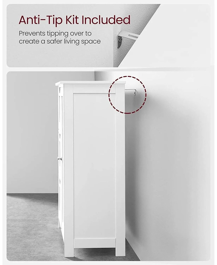 Szabadon álló ajtós, 3 fiókos szekrény, fehér 60x30x81cm