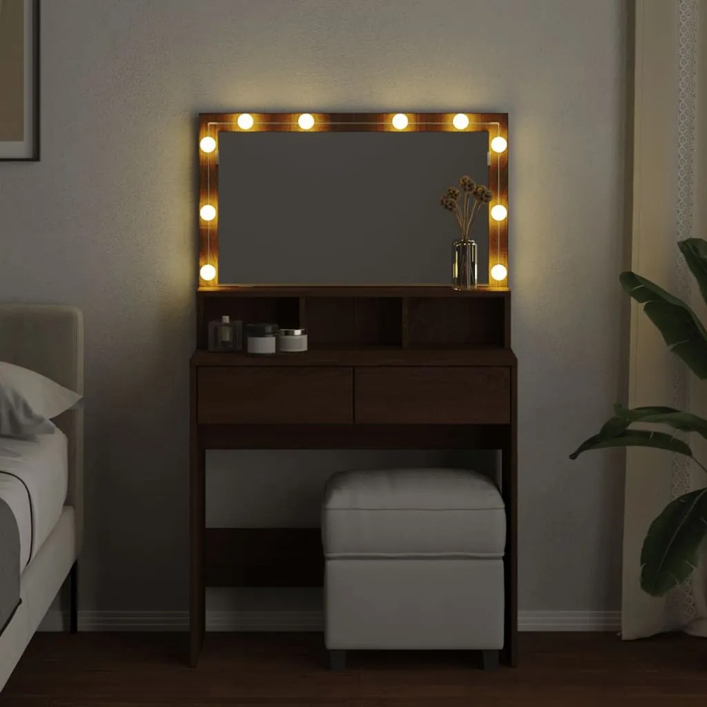 barna tölgy színű fésülködőasztal LED-del 80 x 41 x 134,5 cm