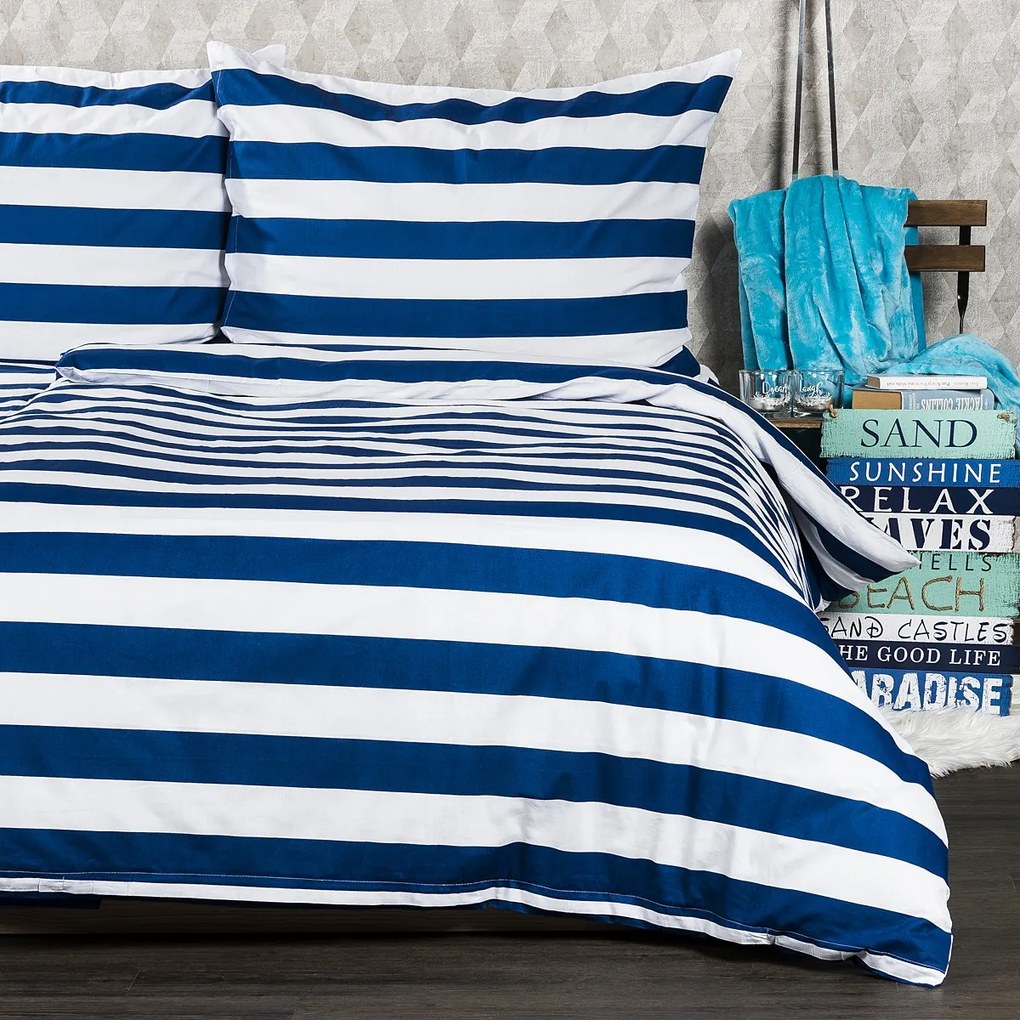 4Home Navy pamut ágyneműhuzat, 140 x 200 cm, 70 x 90 cm, 140 x 200 cm, 70 x 90 cm