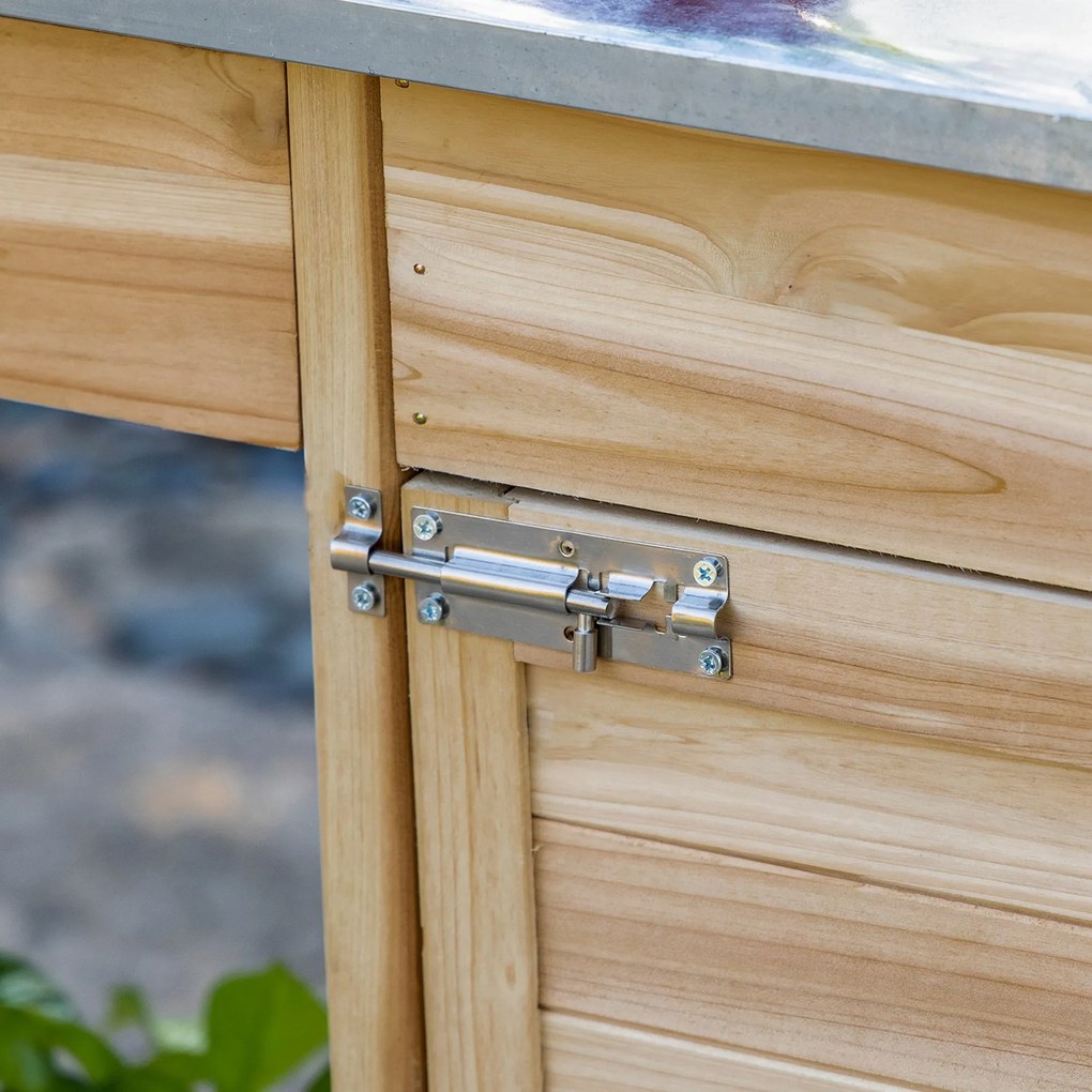 Outsunny Ültető Asztal Kertész Asztal 2 Polccal, Fiókkal, Szekrénnyel, Horganyzott Acél Lappal, 3 Horgonyzóval - Fenyő Fa Ültető Asztal | Aosom