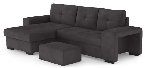 Ágyazható kanapé tárolóval és puffal PALERMO, fekete, baloldali