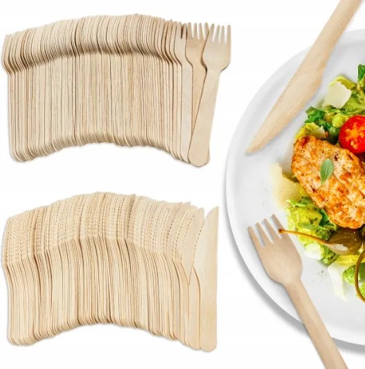 Fa villák Eldobható grill kések Környezetbarát evőeszközök 100db-os szett