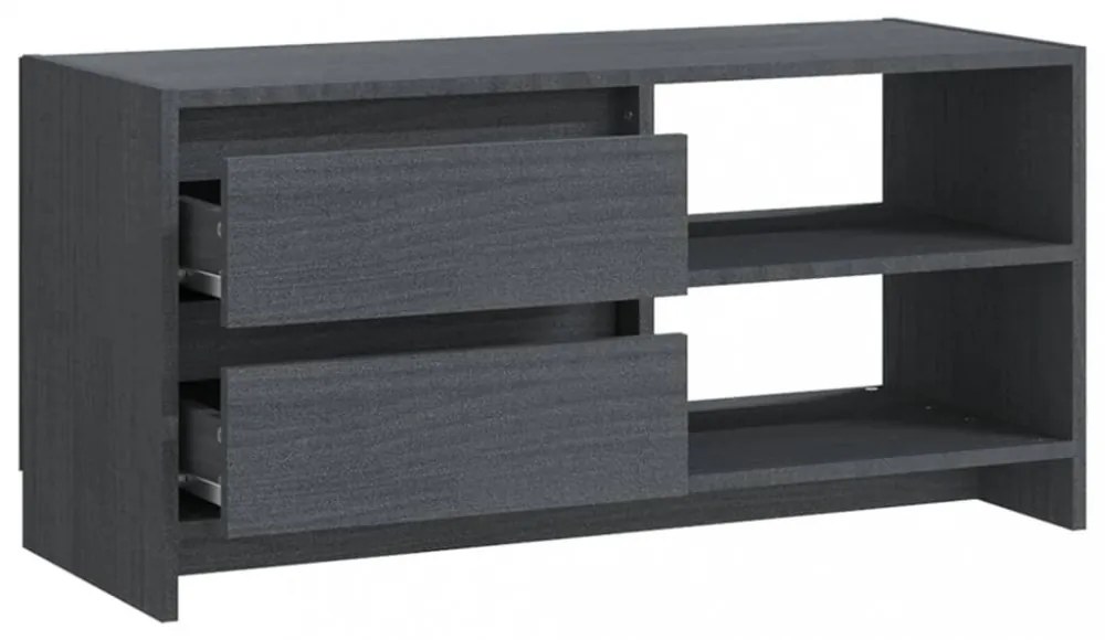 szürke tömör fenyőfa TV szekrény 80 x 31 x 39 cm