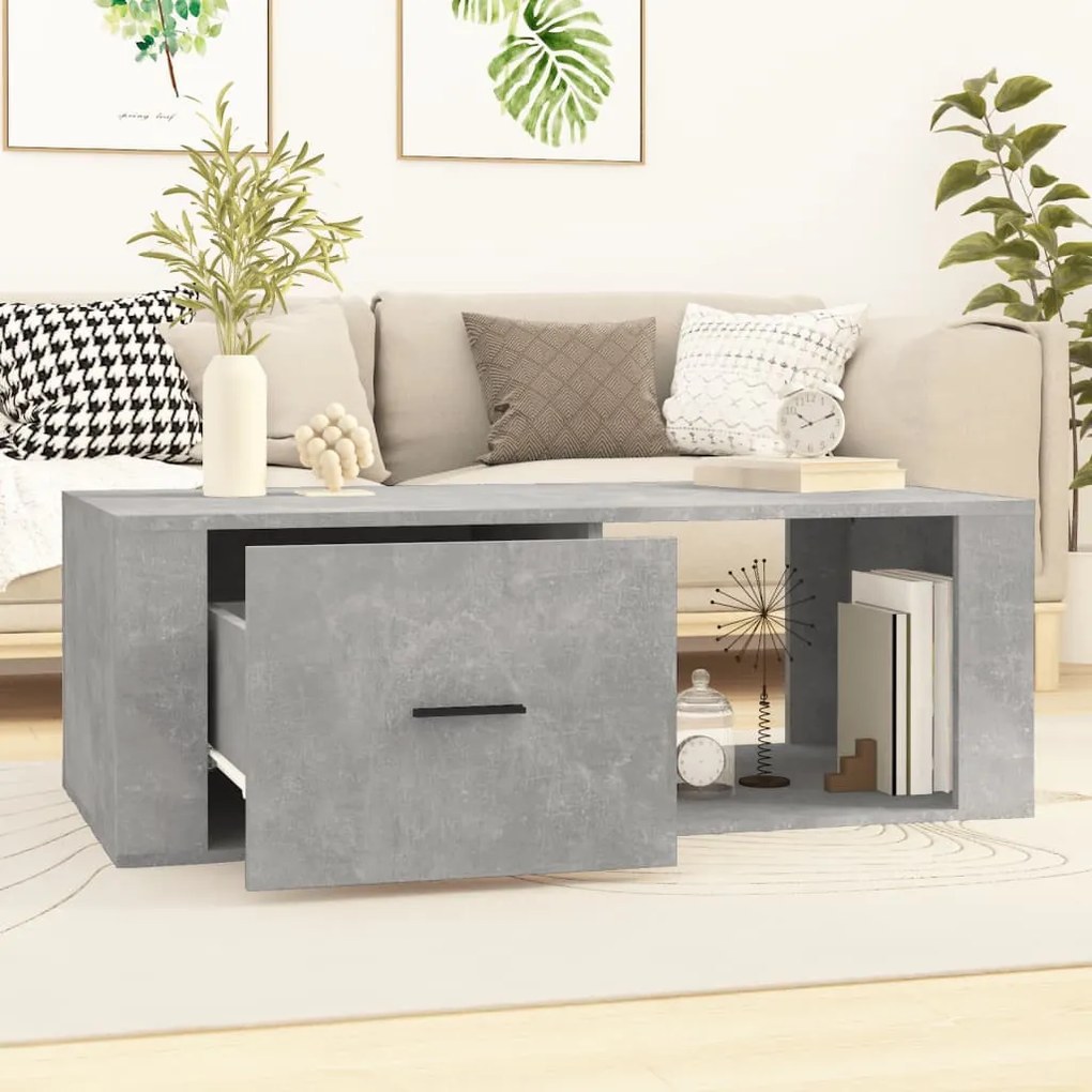 Betonszürke szerelt fa dohányzóasztal 100x50,5x35 cm