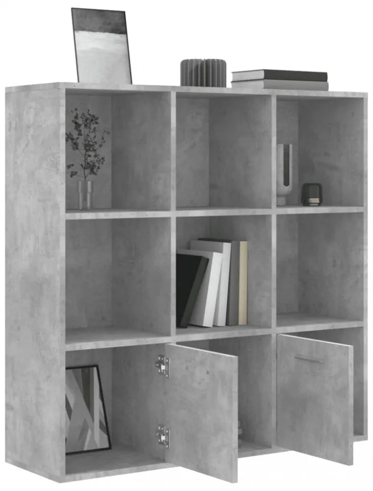 betonszürke szerelt fa könyvszekrény 98 x 30 x 98 cm