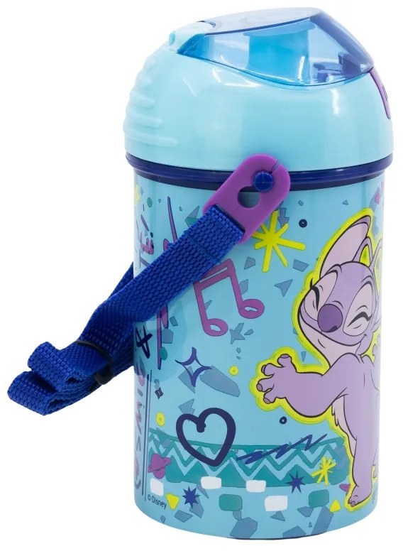 Disney Lilo és Stitch, A csillagkutya Dance műanyag szívószálas kulacs akasztóval 450 ml