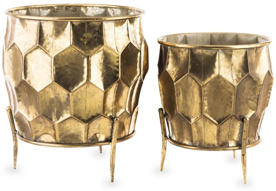 Kaspó 2 db-os szett, arany fém 45x36,5x36,5 35,5x29,5x29,5cm