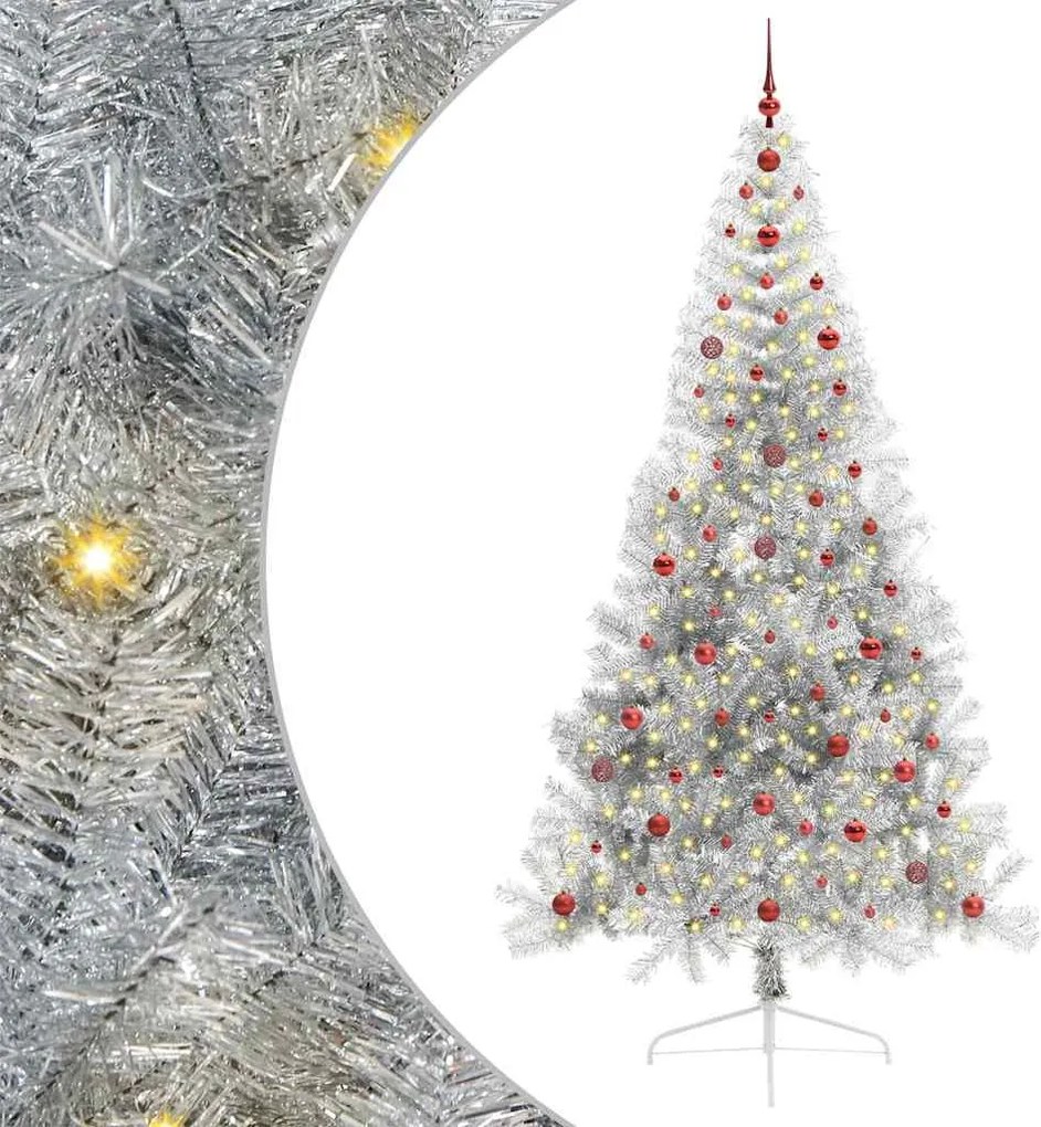 vidaXL Mesterséges, előre világított karácsonyi fa Ezüst 240 cm PET
